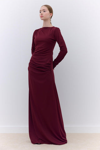 Hailey Draped Evening Dress Burgundy