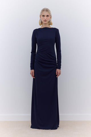 Hailey Draped Evening Dress Navy Blue