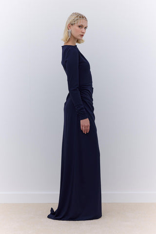 Hailey Draped Evening Dress Navy Blue