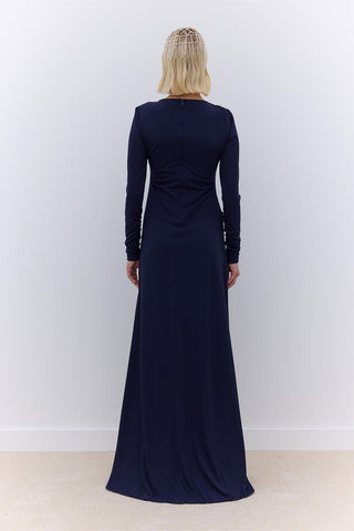 Hailey Draped Evening Dress Navy Blue