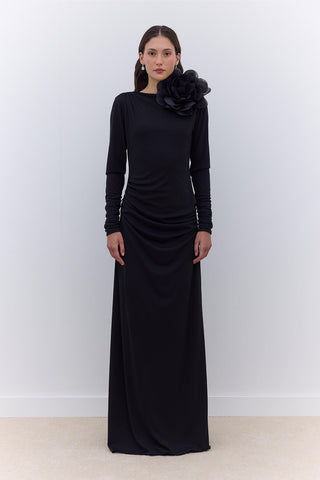 Hailey Draped Evening Dress Black