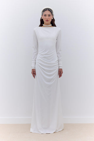 Hailey Draped Evening Dress Ecru