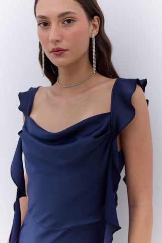 Juliet Satin Evening Dress Navy Blue