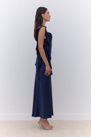 Juliet Satin Evening Dress Navy Blue