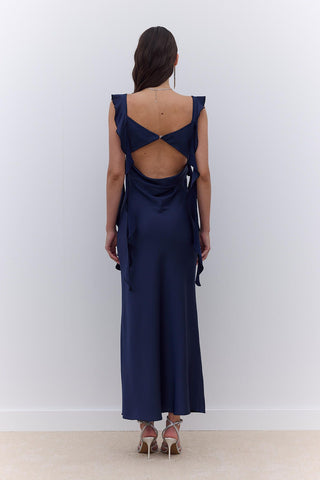 Juliet Satin Evening Dress Navy Blue