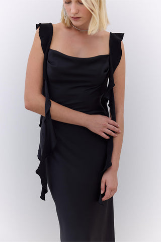 Juliet Satin Evening Dress Black