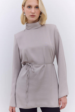 Satin Wide Sleeve Tunic Silver