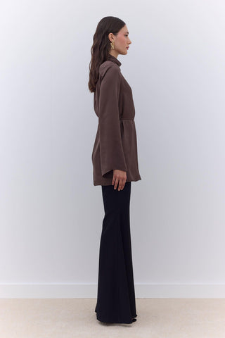 Satin Wide Sleeve Tunic Brown