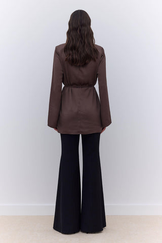 Saten Geniş Kollu Tunik Kahverengi