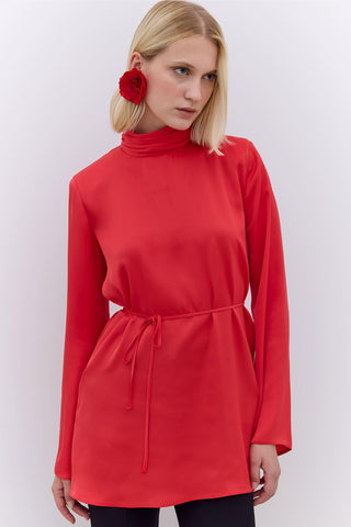 Satin Wide Sleeve Tunic Red