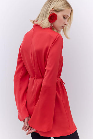 Satin Wide Sleeve Tunic Red