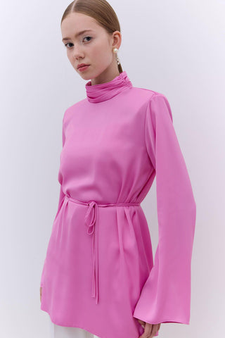 Satin Wide Sleeve Tunic Pink