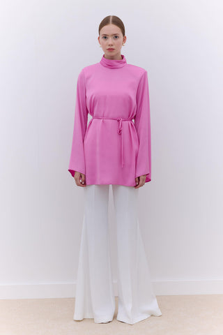 Satin Wide Sleeve Tunic Pink