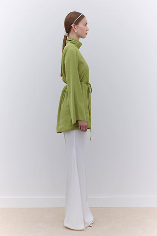 Satin Wide Sleeve Tunic Green