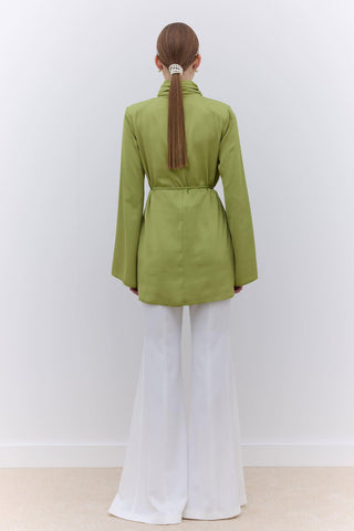 Satin Wide Sleeve Tunic Green