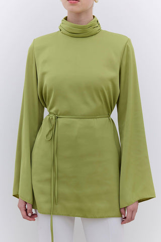 Satin Wide Sleeve Tunic Green