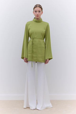 Satin Wide Sleeve Tunic Green