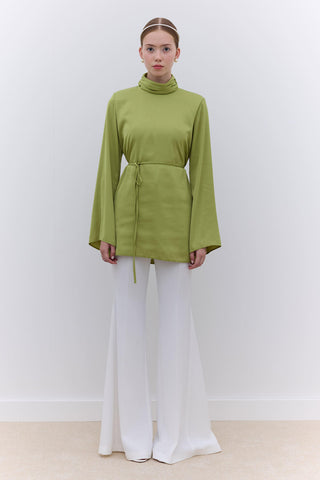 Satin Wide Sleeve Tunic Green