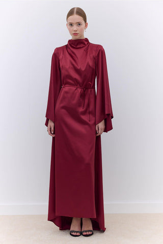 Satin Wide Sleeve Evening Dress Burgundy