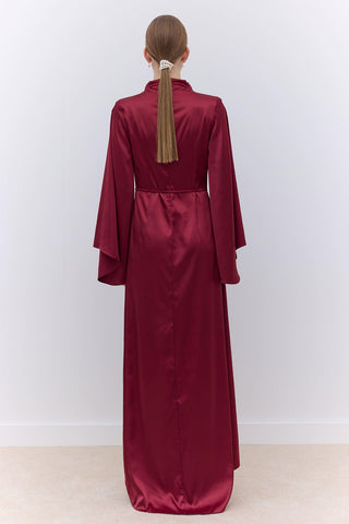 Satin Wide Sleeve Evening Dress Burgundy