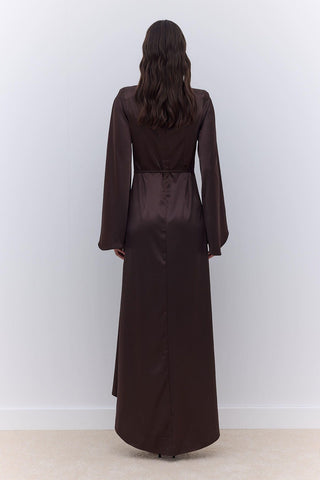 Satin Wide Sleeve Evening Dress Brown