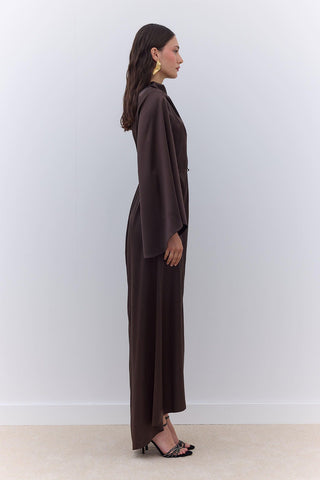 Satin Wide Sleeve Evening Dress Brown