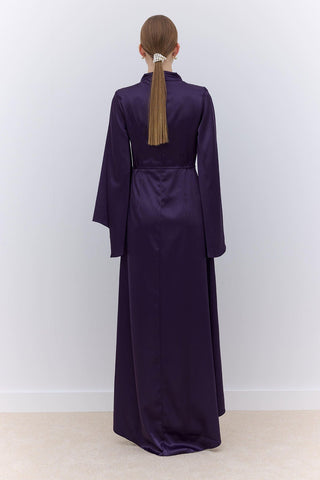 Satin Wide Sleeve Evening Dress Purple