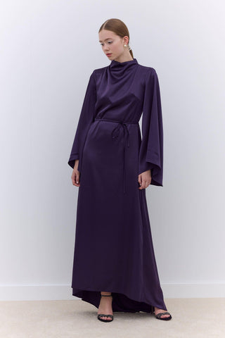 Satin Wide Sleeve Evening Dress Purple