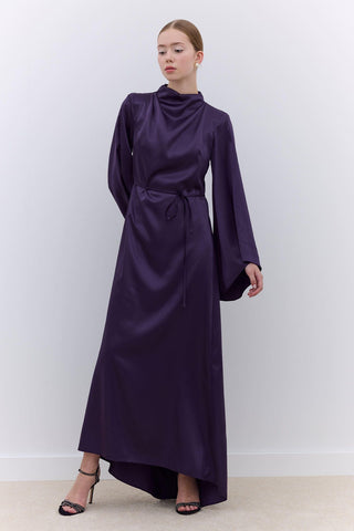 Satin Wide Sleeve Evening Dress Purple