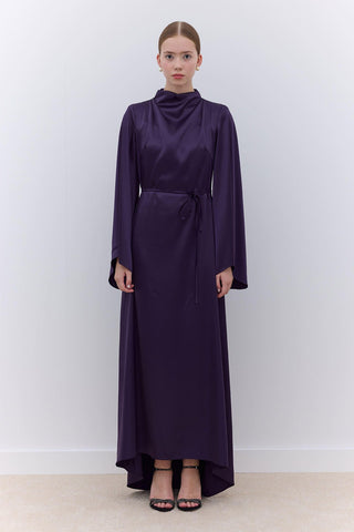 Satin Wide Sleeve Evening Dress Purple