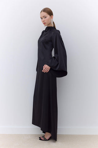 Satin Wide Sleeve Evening Dress Black