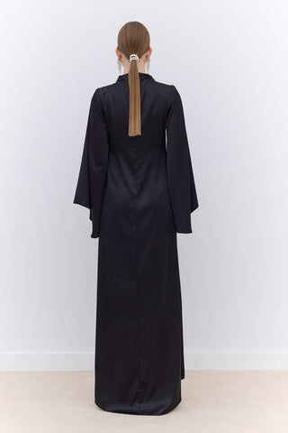 Satin Wide Sleeve Evening Dress Black