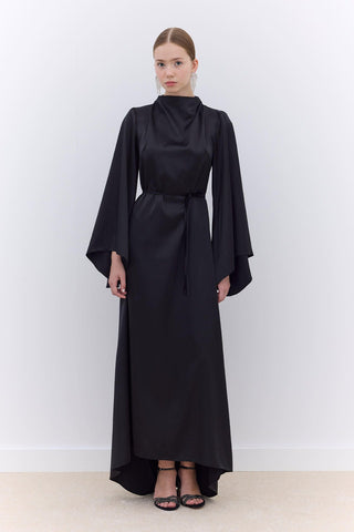 Satin Wide Sleeve Evening Dress Black