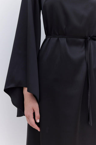 Satin Wide Sleeve Evening Dress Black