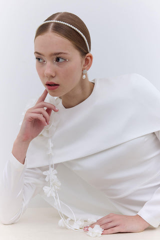 Cape Flower Detail Evening Dress Ecru