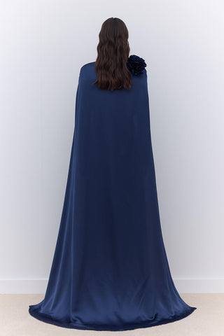 Cape Flower Detail Evening Dress Night Blue