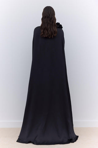 Cape Flower Detail Evening Dress Black