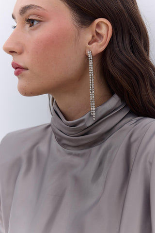 Satin Draped Shoulder Evening Dress Silver