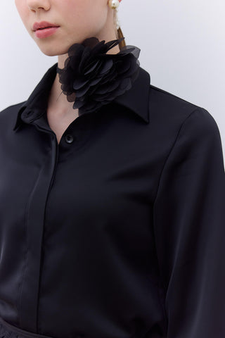 Satin Slim Fit Shirt Black