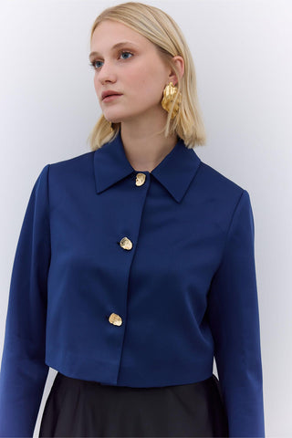 Short Satin Blazer Jacket Night Blue