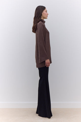 Satin Wide Sleeve Tunic Brown