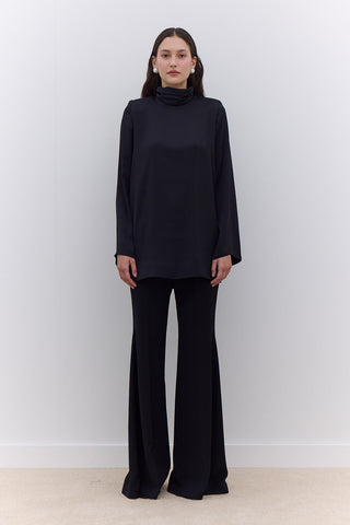 Satin Wide Sleeve Tunic Black