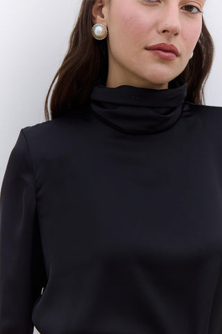 Satin Wide Sleeve Tunic Black