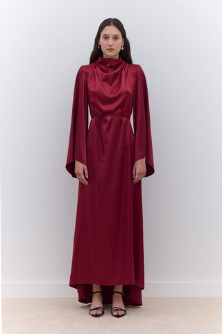 Satin Wide Sleeve Evening Dress Burgundy