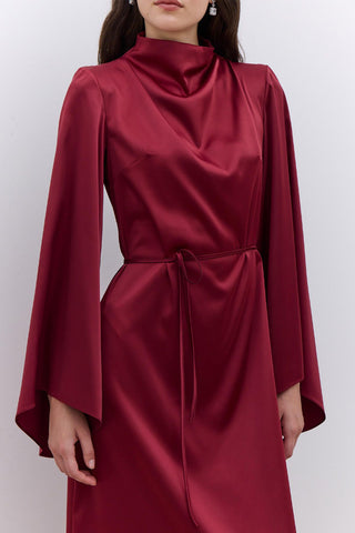 Satin Wide Sleeve Evening Dress Burgundy