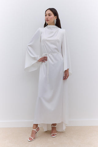 Satin Wide Sleeve Evening Dress Ecru