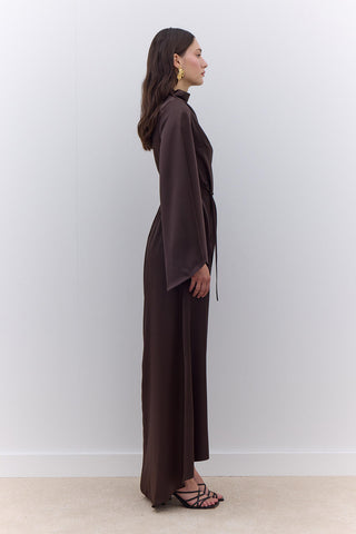 Satin Wide Sleeve Evening Dress Brown