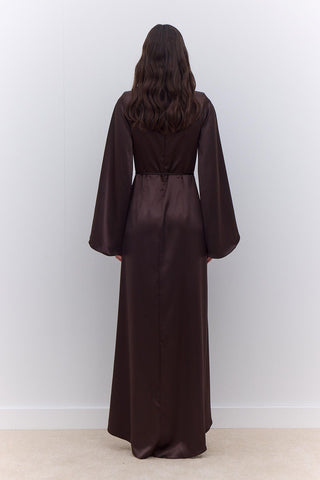 Satin Wide Sleeve Evening Dress Brown