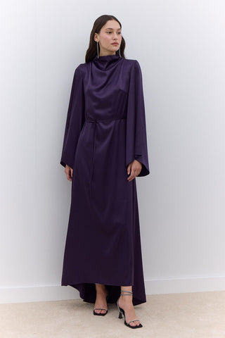 Satin Wide Sleeve Evening Dress Purple