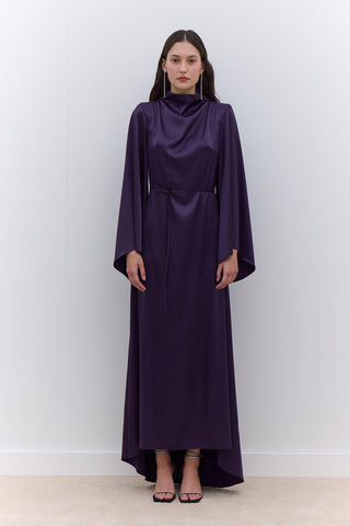 Satin Wide Sleeve Evening Dress Purple